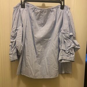 Elegant Blue Striped Off-Shoulder Blouse